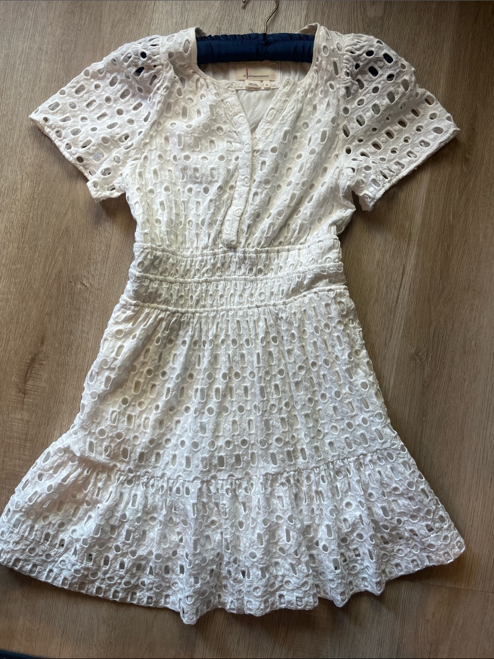 Maeve White Eyelet Short Sleeve Tiered Dress xs